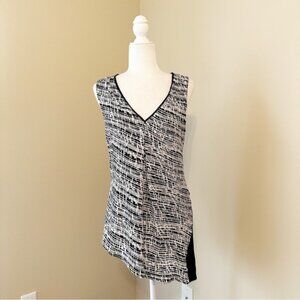 WHBM Asymmetrical Sleeveless V Neck Black and White Top - Medium